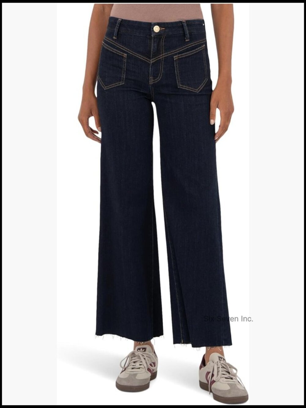 High-Rise Wide Leg Raw Hem Denim Jeans Sustain Front Seam